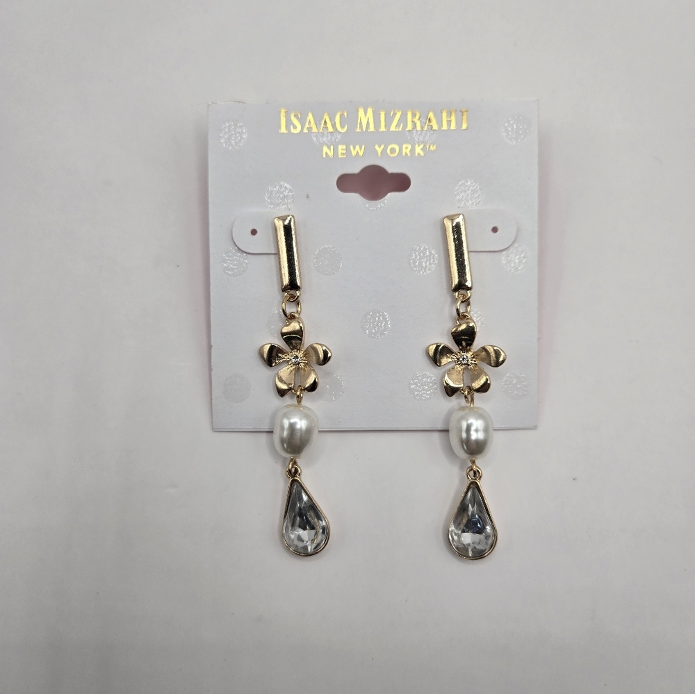 Isaac Mizrahi Gold and Silver Pearl Drop Earrings